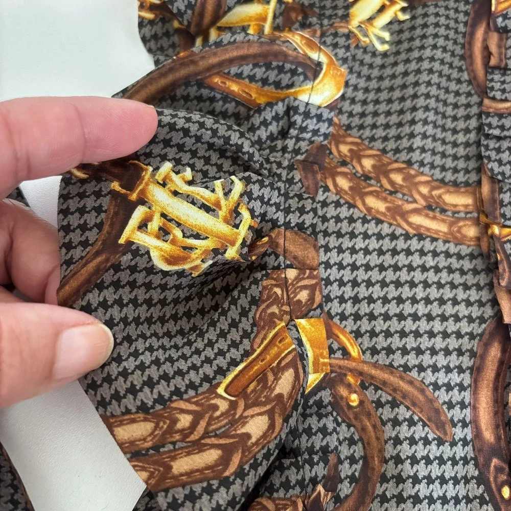Lauren Ralph Lauren Silk Bridal Equestrian‎ Ruffle Scarf Houndstooth Heritage
